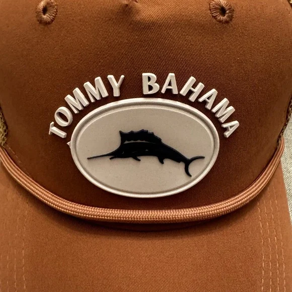 Tommy Bahama Men's Mesh Cap Brown Marlin Logo Island Life Snapback Trucker Beach - Picture 3 of 10